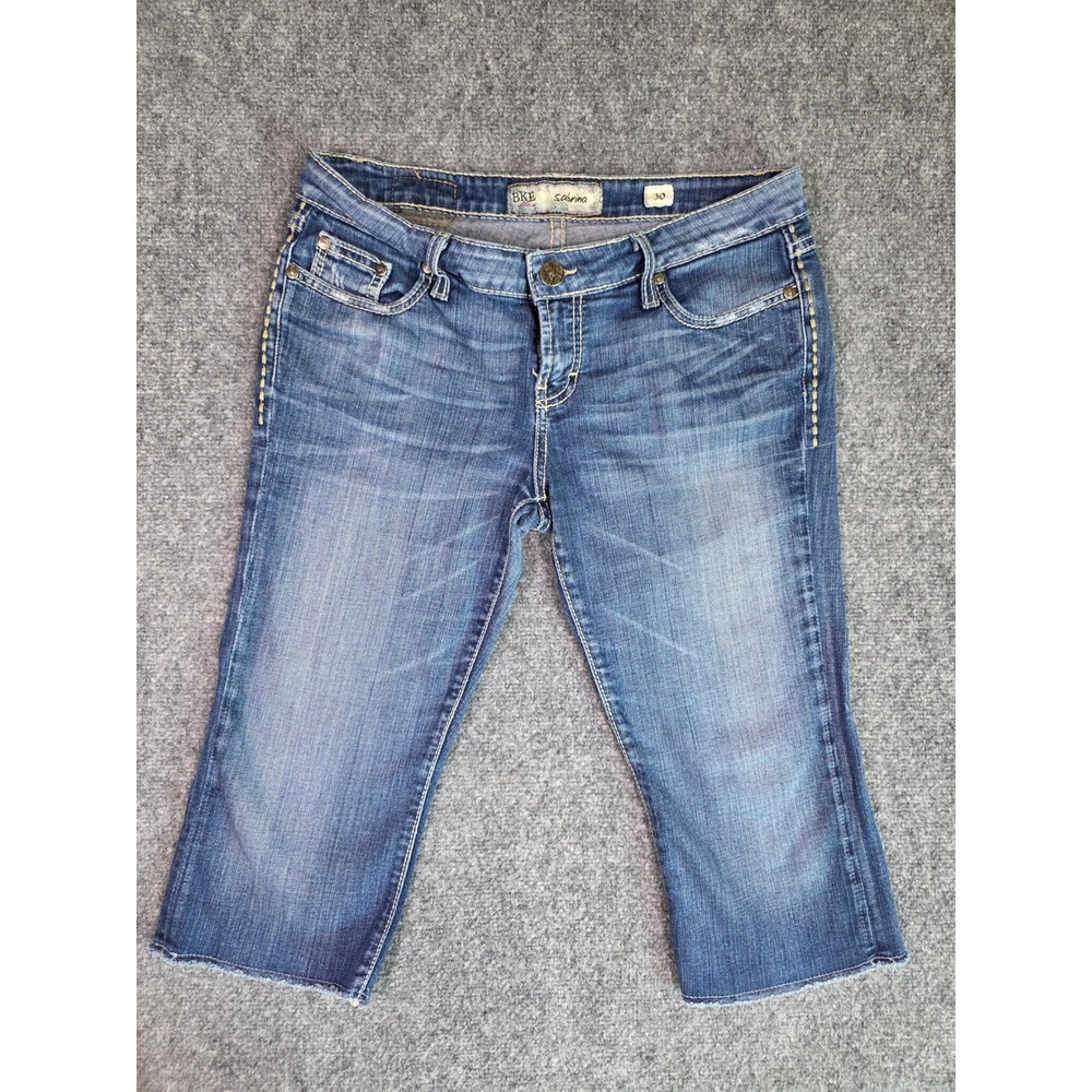 BKE Sabrina Shorts Womens 30 Blue Denim Capri Raw Hem Stretch Medium Wash